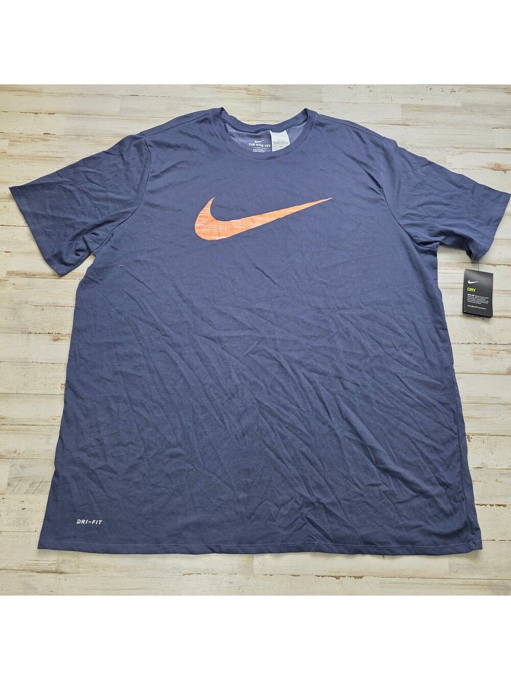 Nike Men's Training Dri-FIT T-Shirt 4XL Tall Navy Blue with Orange Center Swoosh
